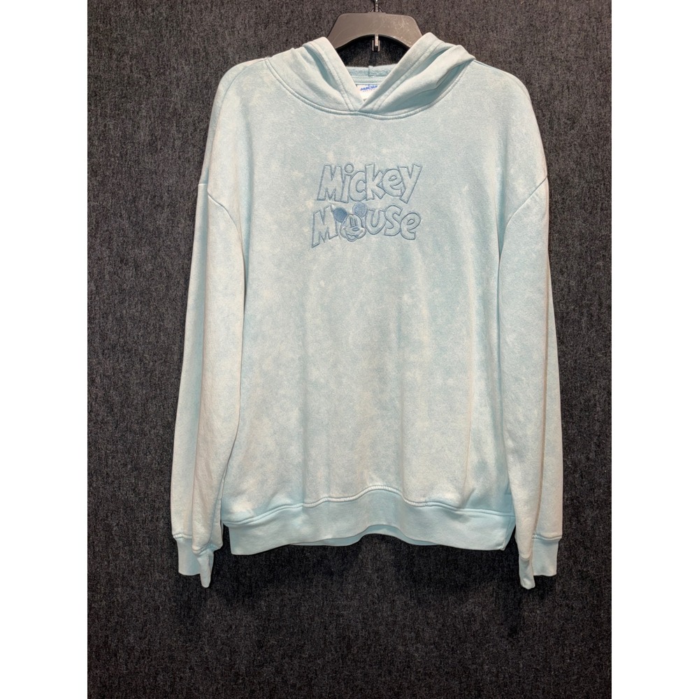 Disney Mickey Mouse Hoodie Mens Medium Blue Acid Wash Sweatshirt Cozy